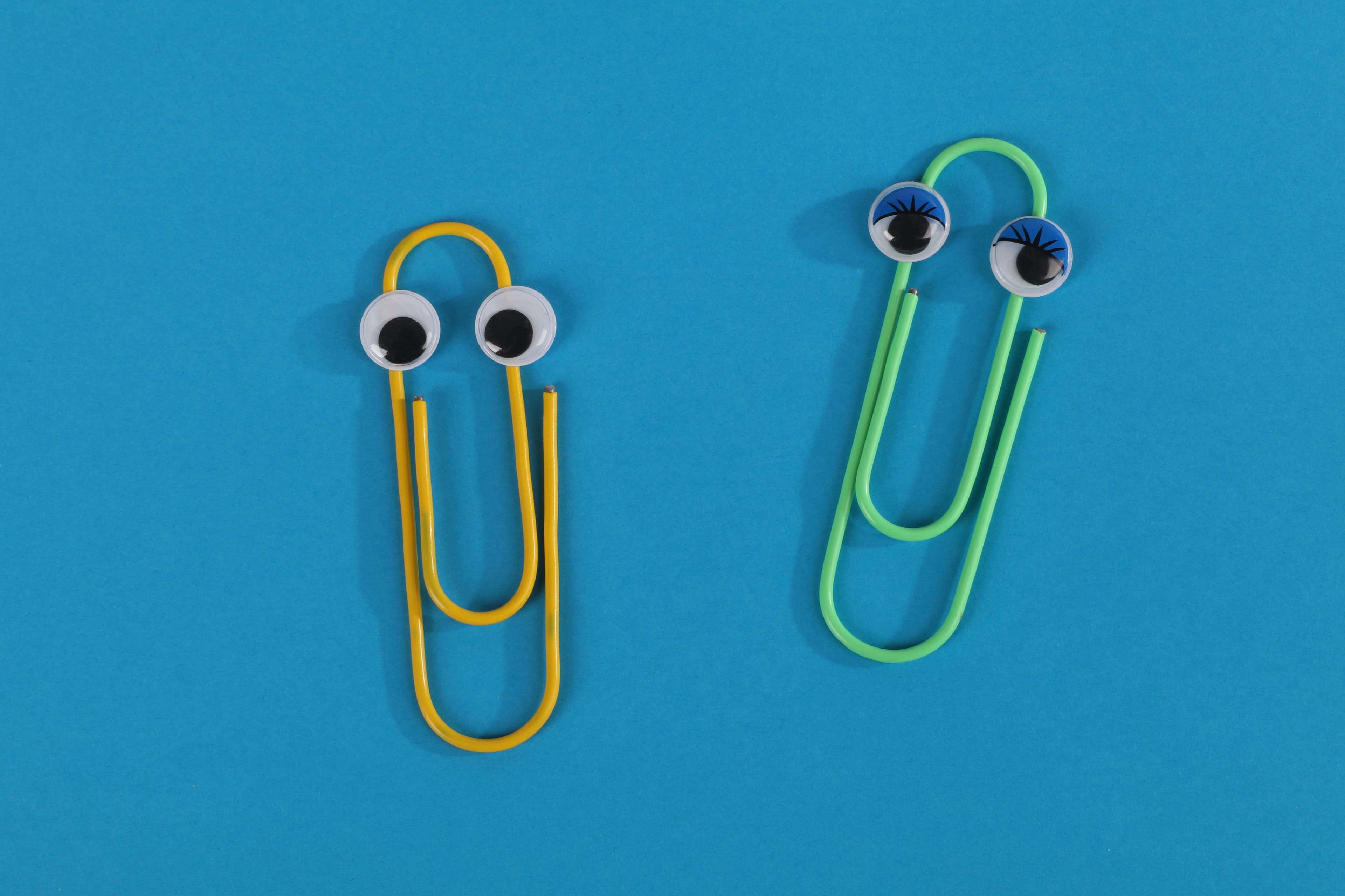 Two staples with toy eyes.
