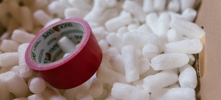A duct tape and packing peanuts.