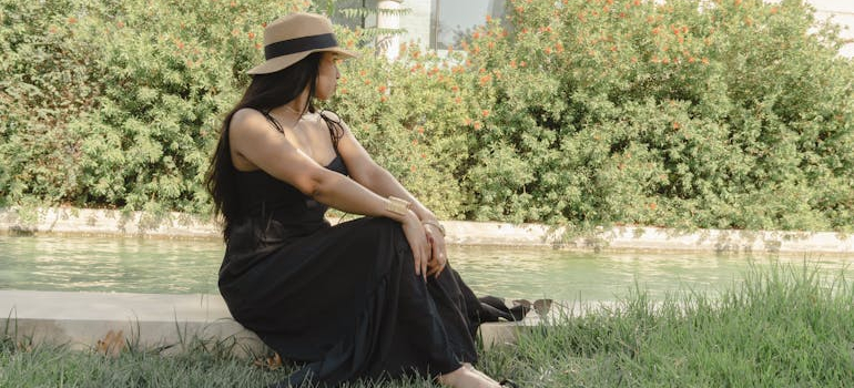 a woman siting in the park
